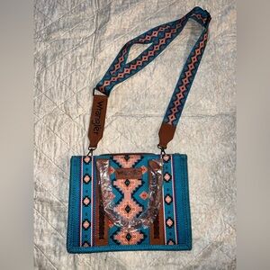Wrangler Teal and Tan Geometric Shoulder Bag